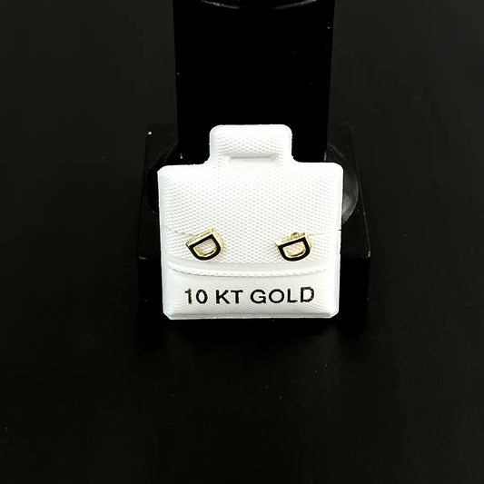 Aretes de Oro de 10 KT Diseño Minimalista "D" / Herradura - Studs Elegantes