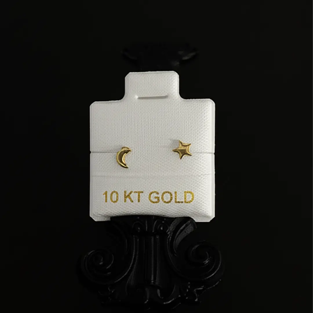 Aretes de Oro de 10 KT en Forma de Luna y Estrella - Studs Delicados